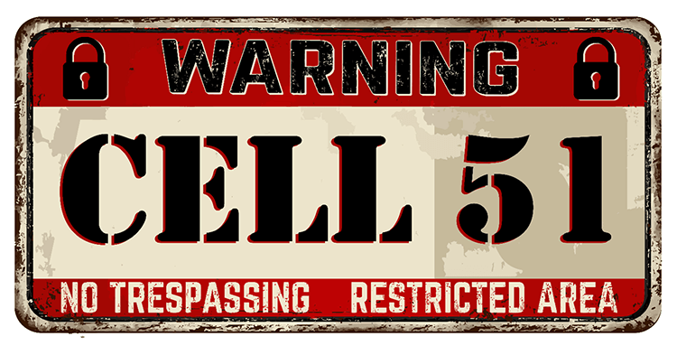 graphic of warning sign cell 51 no tresspassing restricted area