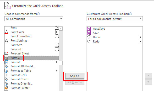 excel screenshot, customize quick access toolbar